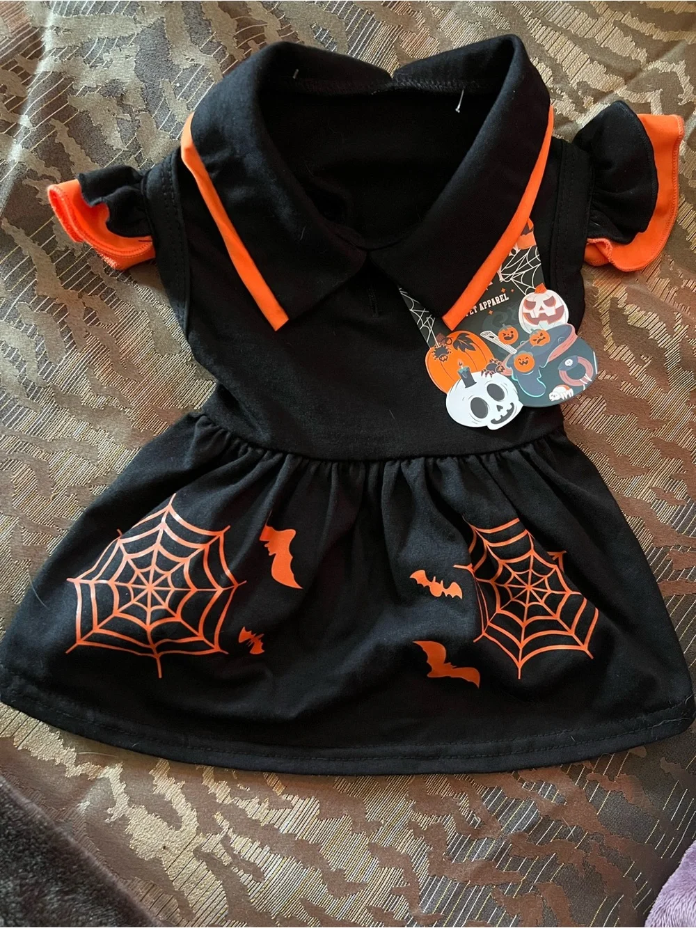 🧡🖤Pet Halloween black &orange Spiderweb Dress-NWT-SZ XS
